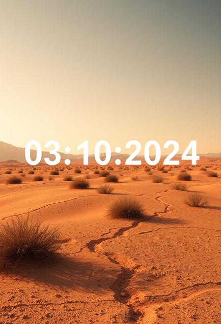 photo realistic, 3BodyCountdown,  desert landscape showing text "03:10:2024"  <lora:3BodyCountdown_Flux_v1:1.3>
