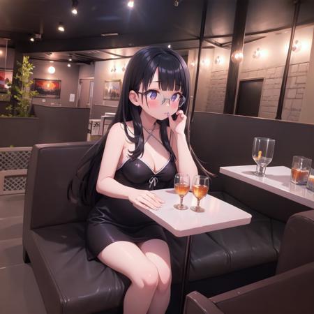 best quality, ultra-detailed, illustration,
sc1, scenery, night, lights, indoors, light, neon lights, couch, table,
1girl, glasses, black hair, long hair, black dress, drinking glass, 
 <lora:SC1_SD15_V1:1>