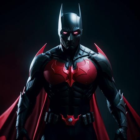 cinematic film still of  <lora:Batman Beyond SD1.5:1.2>
Batman Beyond a man in a futuristic red costume standing in front of a black background, shallow depth of field, vignette, highly detailed, high budget, bokeh, cinemascope, moody, epic, gorgeous, film grain, grainy