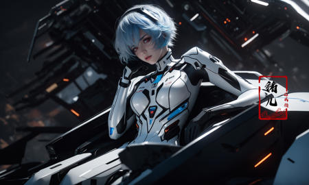 Epic CG masterpiece, AYANAMI REI,hdr,dtm, full ha, Sitting on mecha device, 8K, ultra detailed graphic tension, dynamic poses, stunning colors, 3D rendering, surrealism, cinematic lighting effects, realism, 00 renderer, super realistic, full - body photos, super vista, super wide Angle, HD,
(Short light blue hair:1.2)(red eyes:1.3)solo,
<lora:~Q?-~lN= AYANAMI REI:0.9>