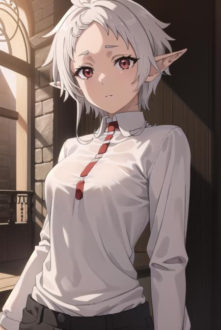 sylphy, <lyco:sylphys2-lyco-nochekaiser:1>, 
sylphy, short hair, ahoge, white hair, pointy ears, (red eyes:1.5), elf,
BREAK long sleeves, boots, pants, uniform, shirt, (white shirt:1.5),
BREAK indoors, library,
BREAK looking at viewer, (cowboy shot:1.5), 
BREAK <lyco:GoodHands-beta2:1>, (masterpiece:1.2), best quality, high resolution, unity 8k wallpaper, (illustration:0.8), (beautiful detailed eyes:1.6), extremely detailed face, perfect lighting, extremely detailed CG, (perfect hands, perfect anatomy),