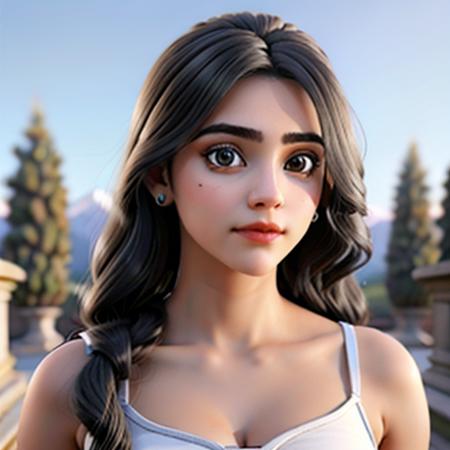 Lia2021 a 3D character of beautiful young girl with expressive eyes and long black hair.