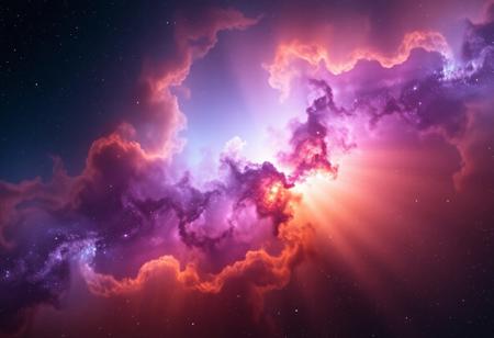 photorealistic fark cosmic nebula with hues of blues, purples, and orange