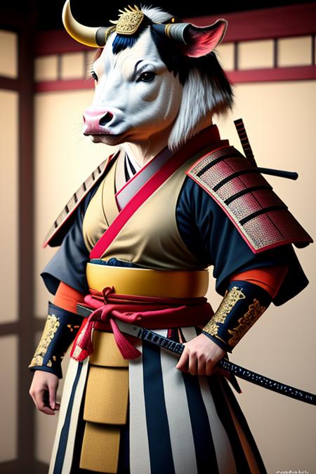 samuraistyle  <lora:samuraistyle_model:0.5> cow