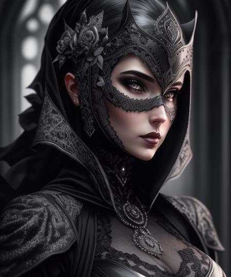 Gothic, dark, mysterious, woman, mask, black and silver, intricate design<lora:fusionart_v3:0.85>