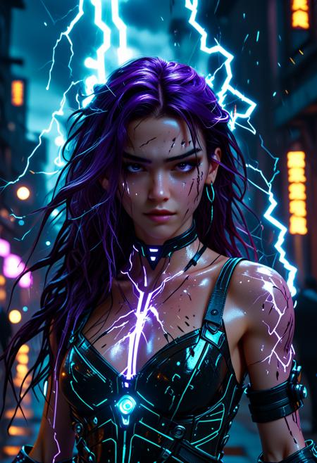 1girl, 18yo, walking, fron view, long shot, long hair, purple hair, gorgeous face, attractive look, smirk, smug, elegant, dinamic vision, portrait, vertical lighting, bokeh, high contrast, dinamic lighting, dinamic pose, slim fit, depth of vision, cinematic, epic, dark fantasy, sexy pose, cyberpunk, expressive face, glowneon, glowing, sparks, lightning
(Perfect, 3D Render Style, best quality, masterpiece, hkstyle, Expressiveh, paperlarva, mad-cbrpnksplshrt, Vintage, 1990s \(style\))