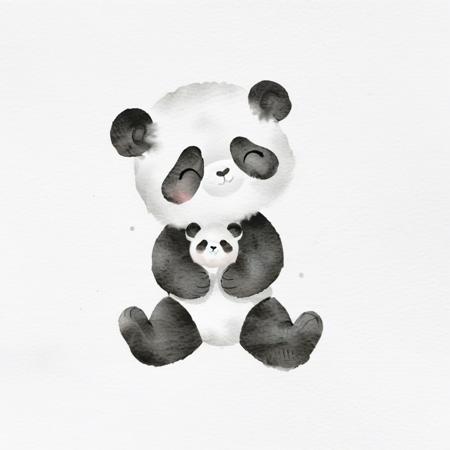 <lora:Simple Watercolor-000008:1>,Simple Watercolor,white background,A giant panda holding a little panda,