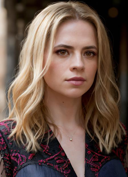 portrait of SKSWOMAN, enraged , wearing beaded , with light blonde Long layers , background alleyway epic (photo, studio lighting, hard light, sony a7, 50 mm, matte skin, pores, colors, hyperdetailed, hyperrealistic), <lyco:Hayley Atwell:1.1>