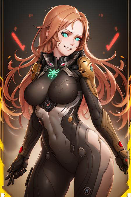 (medium Shot), sexy (Adorable), woman, Beautiful detailed Face, (medium breasts), (perfect Protruding nipples), military, long Ginger hair, Unreal Engine 5.1, ChromaV5 render, ultra realistic digital art, hyper detailed, intricate, in the art style of Wlop, karol bak, grin, (anime style:0.3), glowing symbols,