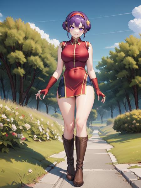 <lora:Asamiya_Athena_KOF2000:0.8> Athena, 1girl, solo, gloves, fingerless gloves, star (symbol), boots, dress, hair ornament, full body, chinese clothes, smile, standing, jewelry, short dress, looking at viewer, forest, sky,
masterpiece, high quality, very_high_resolution, large_filesize, full color,