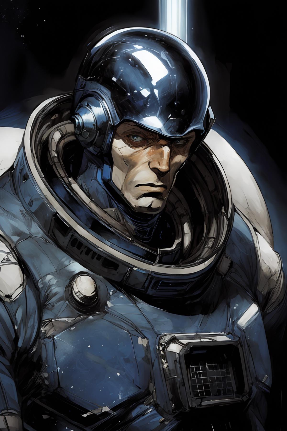 A Superhero with a Blue Suit and Helmet with a Star on the Chest.