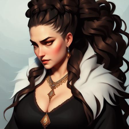 portrait of beautiful  Full-figured-pear Calm castlevania vampire woman with Peru Upside down braid hairstyle wearing  Jumpsuit , art by RFKTR_doom, high quality, trending on artstation, 4k, 8k, highly detailed, sharp focus