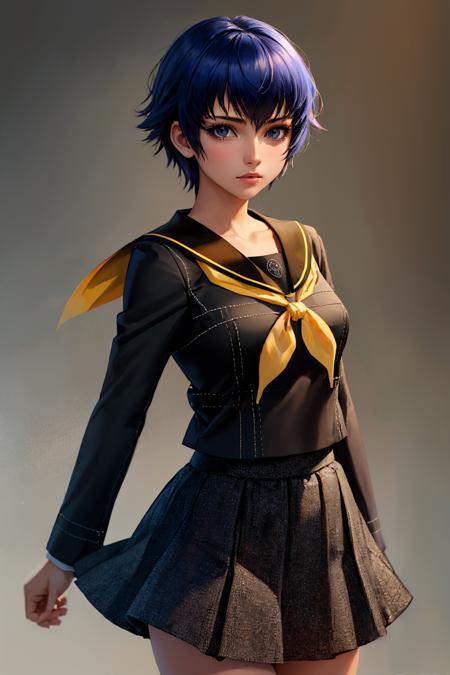 (masterpiece, best quality:1.2), solo, 1girl, shiroganeschool, expressionless, looking at viewer, school uniform, black serafuku, yellow neckerchief, long sleeves, black skirt <lora:persona4_shirogane-17:1>