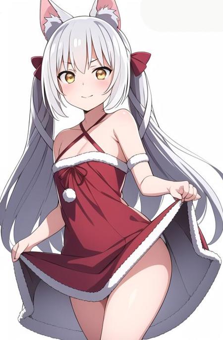 light silver hair,thighs, halter  blue dress, bare shoulders, white background, 
