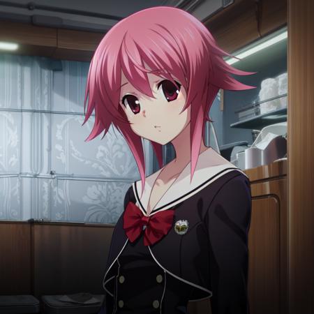 OnoeSerika/(CHAOS;CHILD/), 1girl, solo, pink hair, pink eyes,school uniform, short hair, <lora:OnoeSerikaV0.1:1>