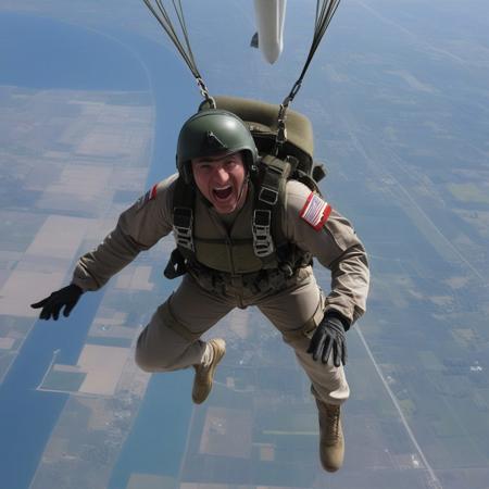 soldier performing a parachute jump from the top of a plane