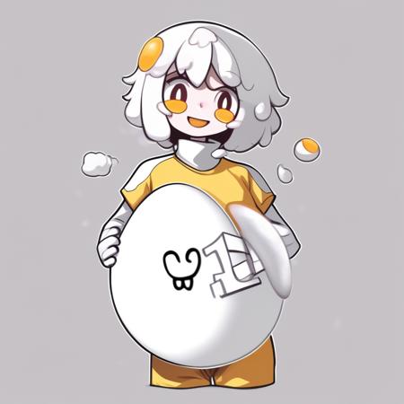 Egg yolk on hair, White colored skin, White slime girl