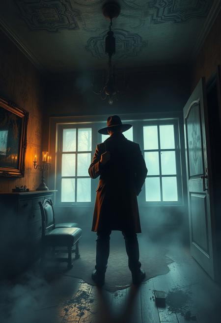 Secret detective, there has been a mysterious murder in an abandoned house. Misty interior