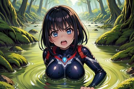 masterpiece,best quality,highly detailed,1girl,solo,takarada rikka,ssss.gridman,medium hair,black hair,blue eyes,large breasts,screaming, heavy breathing, 
<lora:Ultgp-16b:0.7>,(ultgp :1),red ultraman bodysuit,clenched teeth,one eye closed,struggling,serious,v-shaped eyebrows,constricted pupils,scared,
BREAK
<lora:bottomlessSwamp:0.4>,swamp,bottomless swamp,sticky slime,slime (creature),slime (substance),dark,green theme,(from above,looking up,reaching towards viewer),reaching out,arm up,upper body,close-up,melting,drooling,