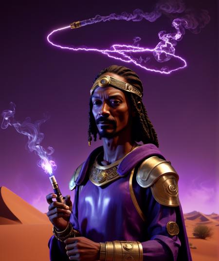 starscourgexl, a snoop dog with armor,smoking a joint glowing with purple electricity,awardwinning,masterpiece,((realistic)),128k UHD,octane render,sharp focus,trending on artstation,red desert and starts in the background  <lora:Starscourgexl-step00000357:0.6>,raw photograpy,epic,cinematic