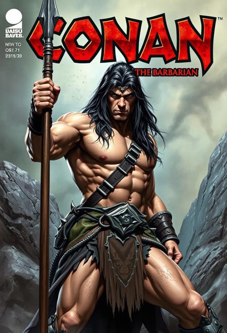 Conan the barbarian, issue cover, hyper realistic, ultra detailed