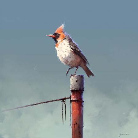 artwork in jrst artstyle of a bird on a pole, hd, 4k, high-quality