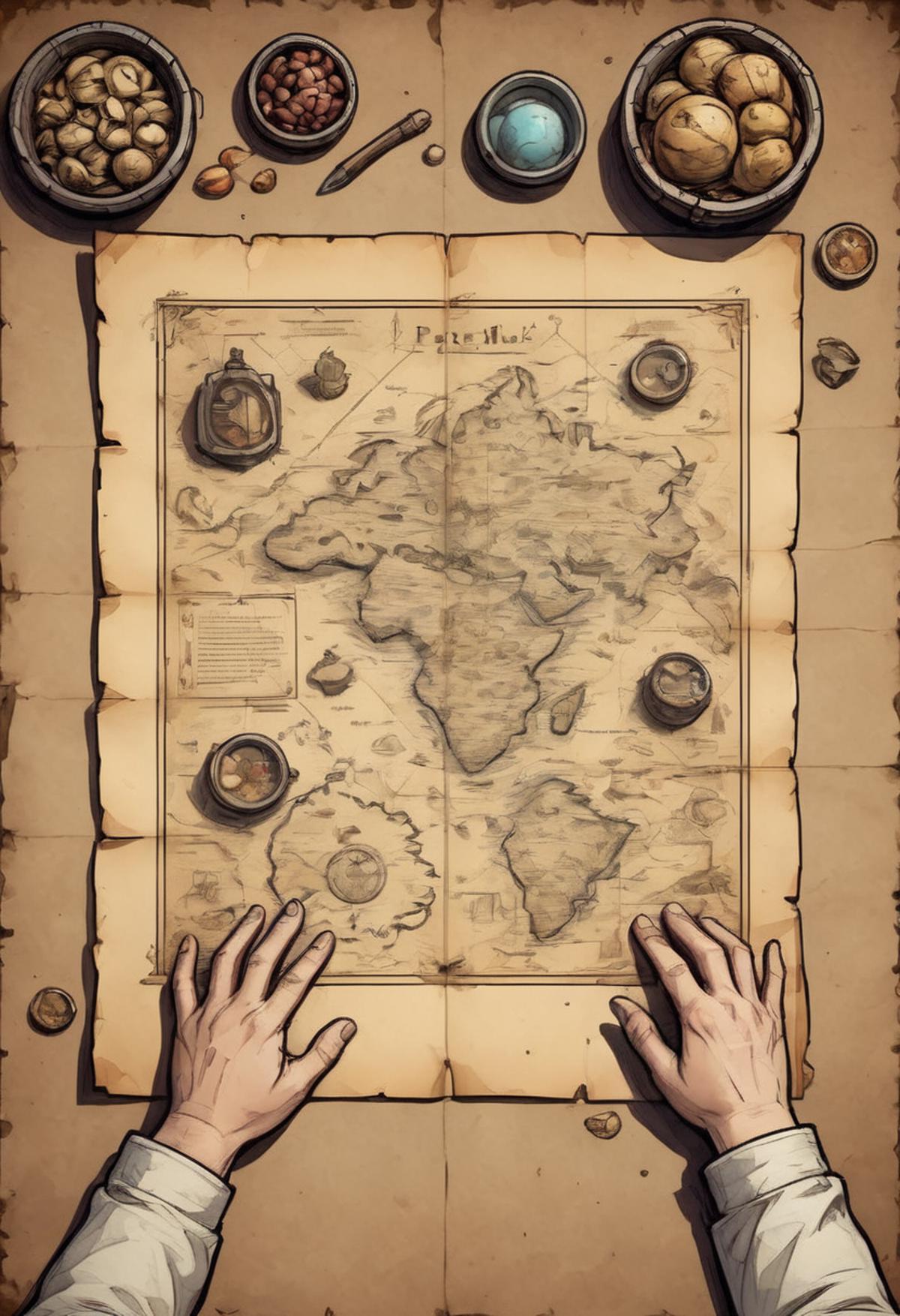 A hand pointing to a map of the world.