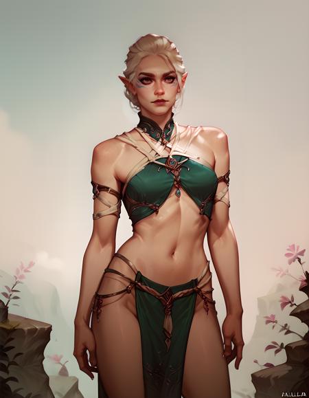 lavellan wardrobe01 white ropes, bare shoulders navel midriff staff