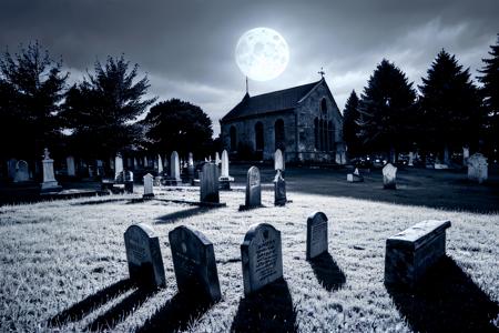 EdobChurchCemeteryCreepyNight church cemetery black sky in the dark with a full moon