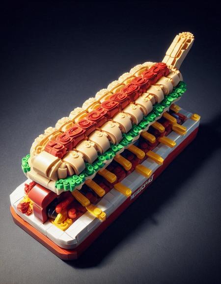 hotdog made of lego bricks, 64k <lora:Expert_Lego_set:1>
