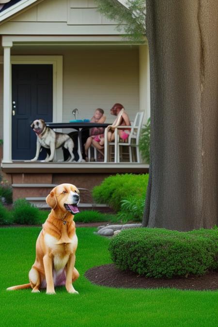 Cartoon neighbors angry on dog is loud outside of my lawn green