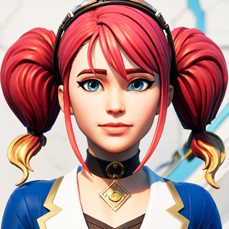 (masterpiece:1.2, best quality), FortniteStyle, 1girl, pink hair, twintails, black shirt, choker, blue dress, {white marble background with golden filigrees} <lora:Fortnite-000007:0.79>