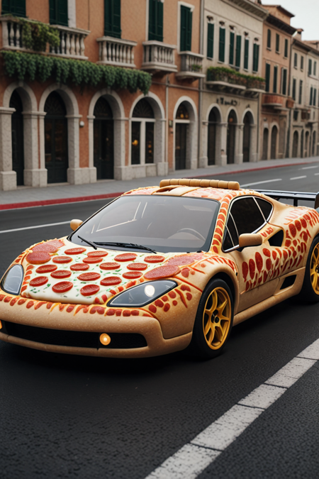 pizzasdx, sports car, cinematic photography  <lora:Pizza_World_Morph_SDXL:1>