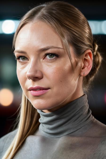 photo of extremely sexy (anntorv:0.99), a woman as a sexy student, closeup portrait upsweep updo, (Sheffield Gray tight long sleeve turtleneck top), at a cantina sitting bar (masterpiece:1.5) (photorealistic:1.1) (bokeh) (best quality) (detailed skin texture pores hairs:1.1) (intricate) (8k) (HDR) (wallpaper) (cinematic lighting) (sharp focus), (eyeliner)