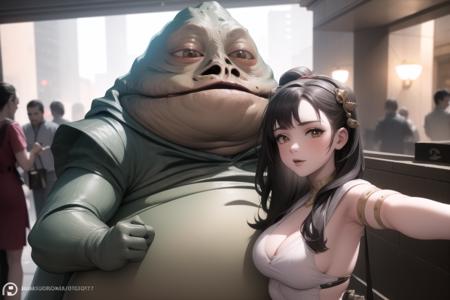 <lora:jabba_v4.5:1> 
1girl, jabba, couple, shopping, selfie, taking picture,, masterpiece, best quality, highly detailed