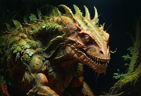by (Roger Dean:1.2) and (Donato Giancola:1.1), hyper realistic medium full shot photo of  a (monster lurking in the shadows:1.1),  (reptilian , angelic , masterful:1.4), poster art, bold lines, hyper detailed, expressive,  award winning,  dark limited color palette, high contrast, depth of field, (intricate details, masterpiece, best quality:1.4),
RGB lighting, looking at viewer, dynamic pose, wide angle panoramic view,
<lora:add-detail-xl:0.8> <lora:xl_more_art-full_v1:0.5>  <lora:NicolaSamori:0.4> in the style of nicola samori <lora:looking_at_viewer:2>