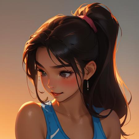 sports bra, sexy, beautiful, cute, diamond earrings with no dangles, girl, SHSID-1925, photorealistic, real, best quality, 8k, teenager, portrait,  asian <hypernet:SHSID:0.6>, teenage, beautiful, cute, bronze color skin, extremely beautiful, looking in front, black hair, smiling, portrait, cover artwork