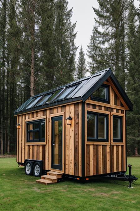 exteriortinyhouse  exterior tiny house, grass, wooden, ((masterpiece)), realistic, epic, details, grass, <lora:ARWexteriortinyhouse:1>