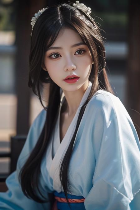 ltra-detailed,highly detailed,best quality,masterpiece,illustration,realistic,photorealistic,
baimoqing, 1girl, solo, 
hanfu,
upper body, looking at viewer,
 <lora:baimoqing_v1_07:0.6>