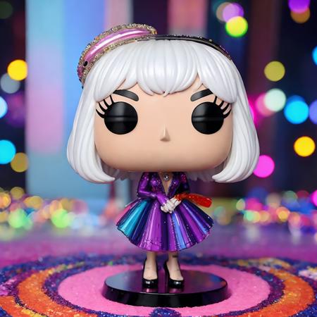 <lora:Funko Test:.7>, Lady Gaga, pretty, dress, makeup, eyelashes, funko, solo, bokeh, blurry, colorful