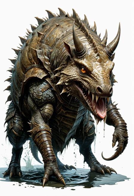 full body, lineart, fantasy concept art, a misshapen, beefy armadillo-like monster protrudes from the water, glowing eyes, big mouth with big teeth, spitting saliva, watercolor wash, approaching perfection, pure form,  minimalistic, unfinished, concept art by Brian Froud and Carne Griffiths, intricate details, 8k post production, high resolution, hyperdetailed, trending on artstation, sharp focus, studio photo, intricate details, highly detailed, by greg rutkowski<lora:xl_more_art-full_v1:0.5>
dungeon and dragon , fantasy,  detailed_eye_model, white background, brown olive