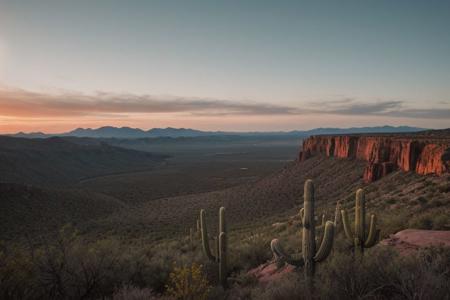 raw photo, a sunset landscape, Arizona desert, Saguaro Cactus, Tall Mesa,  cozy, photorealistic, high detailed texture, 8k uhd, dslr, soft lighting, high quality, film grain, Fujifilm XT3, Sony A7 IV, highly detailed photography, (muted colors, cinematic, dim colors, soothing tones:1.2), vibrant, insanely detailed, hyperdetailed, (dark shot:1.2), (vsco:0.3), (intricate details:0.9), (hdr, hyperdetailed:1.2) (highest coherency: 1.39) (highest quality: 1.39) (rule of Thirds) (award winning) (breathtaking) (masterclass) (vibrant color: 0.79) (distant hillside) (tall cliffs in distance; 1.19)