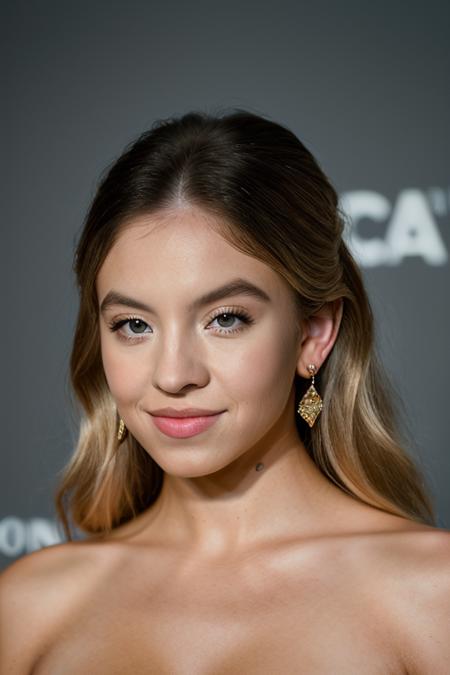 Realistic photo of a beautiful sydn3ys-v1 woman,  1girl, solo, long hair, looking at viewer, smile, blue eyes, blonde hair, simple background, bare shoulders, upper body, lips, strapless, realistic, tube top, soft lighting, professional Photography, Photorealistic, detailed, RAW, analog, sharp focus, 8k, HD, DSLR, high quality, Fujifilm XT3, film grain, award winning, masterpiece<lora:sydn3ys-v1:1.0>