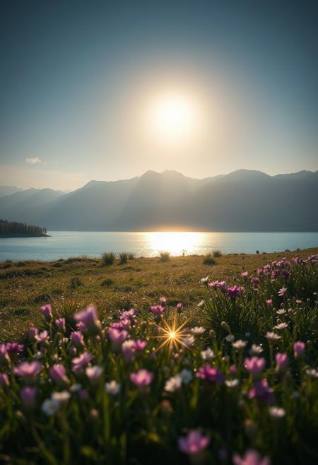 masterpiece, best quality, ultra-detailed, realistic, 8k, RAW photo, award winning realistic scenery photography, perfect shadow, perfect natural lighting, rich colors, perfect composition, perfect colors, perfect complexion, perfect intricate detailed, lakes, surreal, lifelike, real life scenery photo, top quality, trending on artstation, meadows, glitter, moonlight, Crystal landscape, Crystal flowers, Crystal fantastic, out-of-this-world scenery, perfect reflection on water, depth of field,