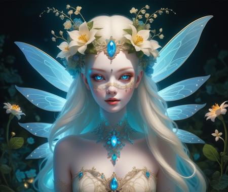 Style-PaintMagic, high quality, 8K Ultra HD, (waist up shot, full body:1.2), masked fairy woman, nsfw, (beautiful and sexy Bioluminescent girl with a slim figure:1.2), (wearing a detailed porcelain venetian mask:1.6),  (albino, porcelain skin, colored skin, pale skin, stark white skin:2), (large colorful multicolored pixy wings from back:1.4), (see-through Bioluminescent dress:1.4), (midriff, belly button:1.4), glowing eyes, beautiful flowing Bioluminescent flowers forming a girl, Bioluminescent hair,  full depth of field and realistic textures,  tiara, necklace, neon, glowing, floating particles, (fractal art:1.4), vines. night, enchanted forest, flowers, firefly, (detailed background:1.3), <lora:add-detail-xl:0.8>  <lora:picxReal_10:0.8>, detailed skin texture, (blush:0.2), (goosebumps:0.3), subsurface scattering, dry skin, fuzzy skin
