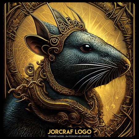 Very close up, front view (one head:1.2) (the a rat in the form of a king with gold crown:1.1) art, symmetrical artistic sharp art, (dan mumford style:1.1), hdr, realism, strong lines, dark fantasy atmosphere, lovecraft style, (JimJorCrafLogo art style:1.3)