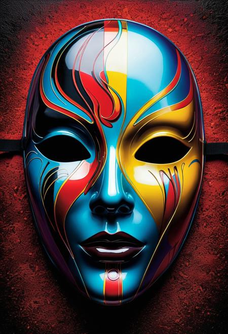 Surrealism, A Woman's Mask with no eyes, eerie and unsettling, rendered in a polished, high-gloss style reminiscent of Dan Jurgens' and Brett Breeding's comic book art, with smooth, precise lines and vibrant, popping colors, perfect for a dramatic, haunting visual effect, Horror, Stunning, Frightening