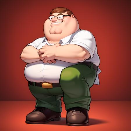 ((masterpiece, best quality)),(complex light), 1boy, solo, full body, peter griffin,  <lora:Peter_Griffin3-10:0.6>, simple background, fat man, crossed arms, green pants, fighting stance,