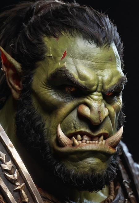Warcraft Orc, Black over black, top light, masterful painting in the style of Anders Zorn | Marco Mazzoni | Yuri Ivanovich, Todd McFarlane, oil on canvas