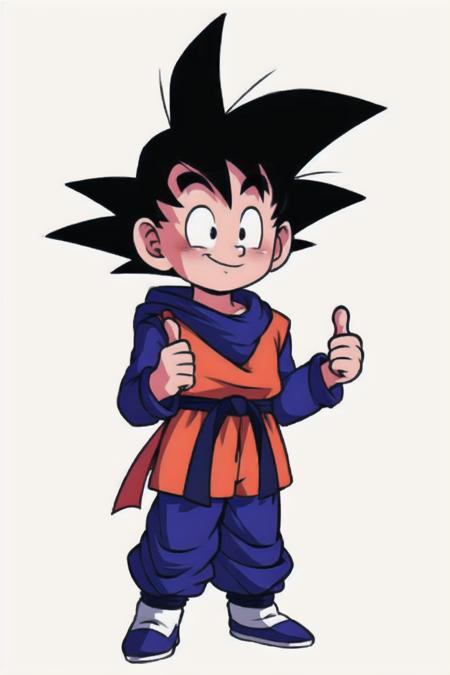 <lora:GotenV1:0.75>,gotenv1, spiked hair, black hair,cel shaded,European and American cartoons, original character design, hand-drawn drafts, 1boy, solo, grey_pants, male_focus, smile, shoes, pants, full_body, thumbs_up, sneakers, purple_footwear, standing, hood_down, clenched_hand, long_sleeves, embarrassed, <lora:Animated characters:0.6>,<lora:GoodHands-vanilla:1>